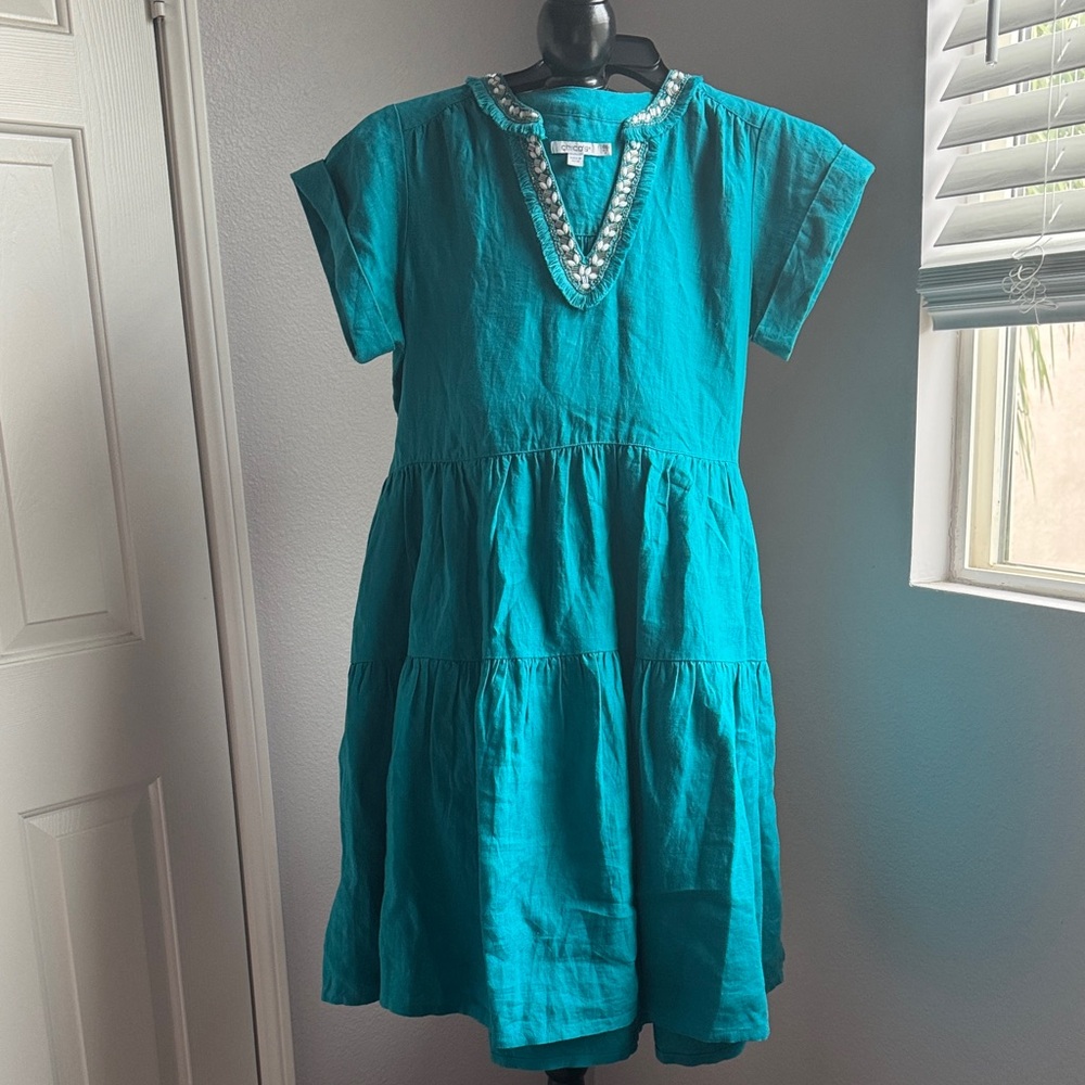 Chico's Turquoise women Dress with Embellished Neckline